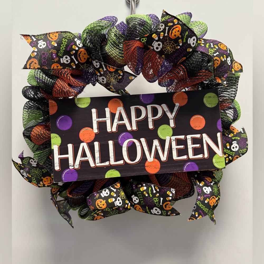 Handmade Happy Halloween Colorful Wreath‎ Made in USA New